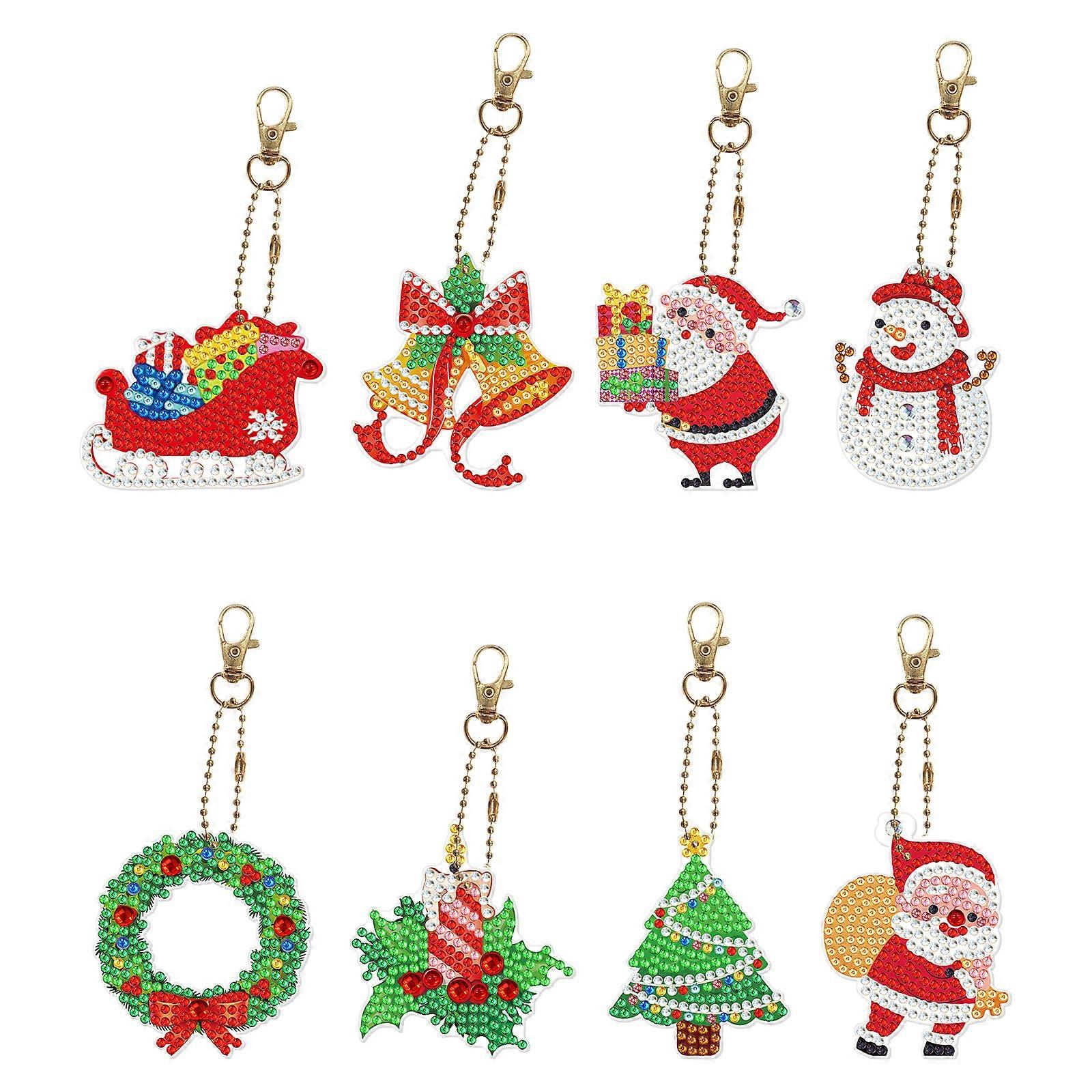 8pcs Christmas Diamond Painting Keychain KitsA)