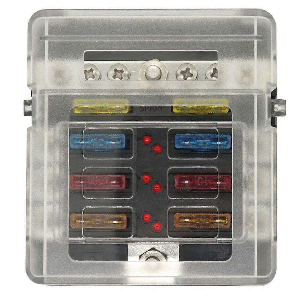 6 Ways Fuse Box Holder Blades Fuse Block Box with Labels for Car Marine Light