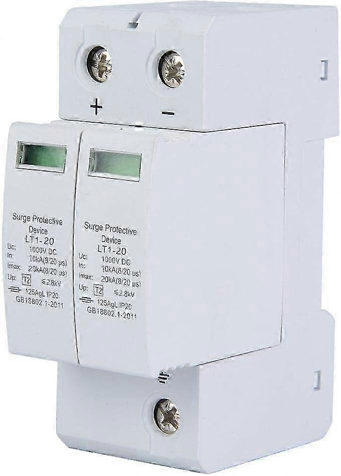 Tizzy Surge Protection Device, 2P DC1000V Photovoltaic Surge Arrester on 36mm Guide Rail Flame Retardant PC Shell (2P 20KA)