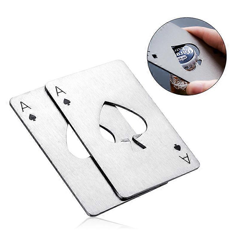 2pcs(silver) poker bottle opener, stainless steel bottle opener, suitable for the size of the wallet gift for dad
