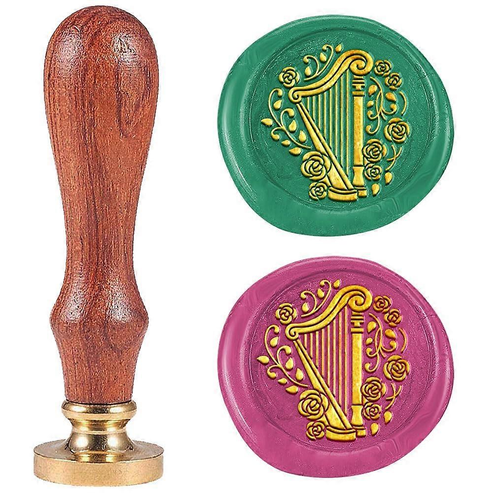 Wax Seal Stamp Set Sealing Wax Stamp Solid Brass Head Wood Handle Retro Brass Stamp Kit Removable for Envelopes Invitations Gift Card Harp 83x22mm
