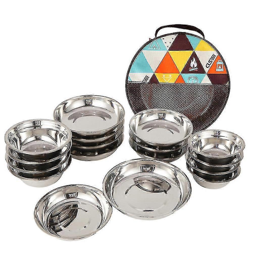 1 סט של כלי שולחן קמפינג להגדיר קומפקטי נירוסטה מדורה צלחות אוכל