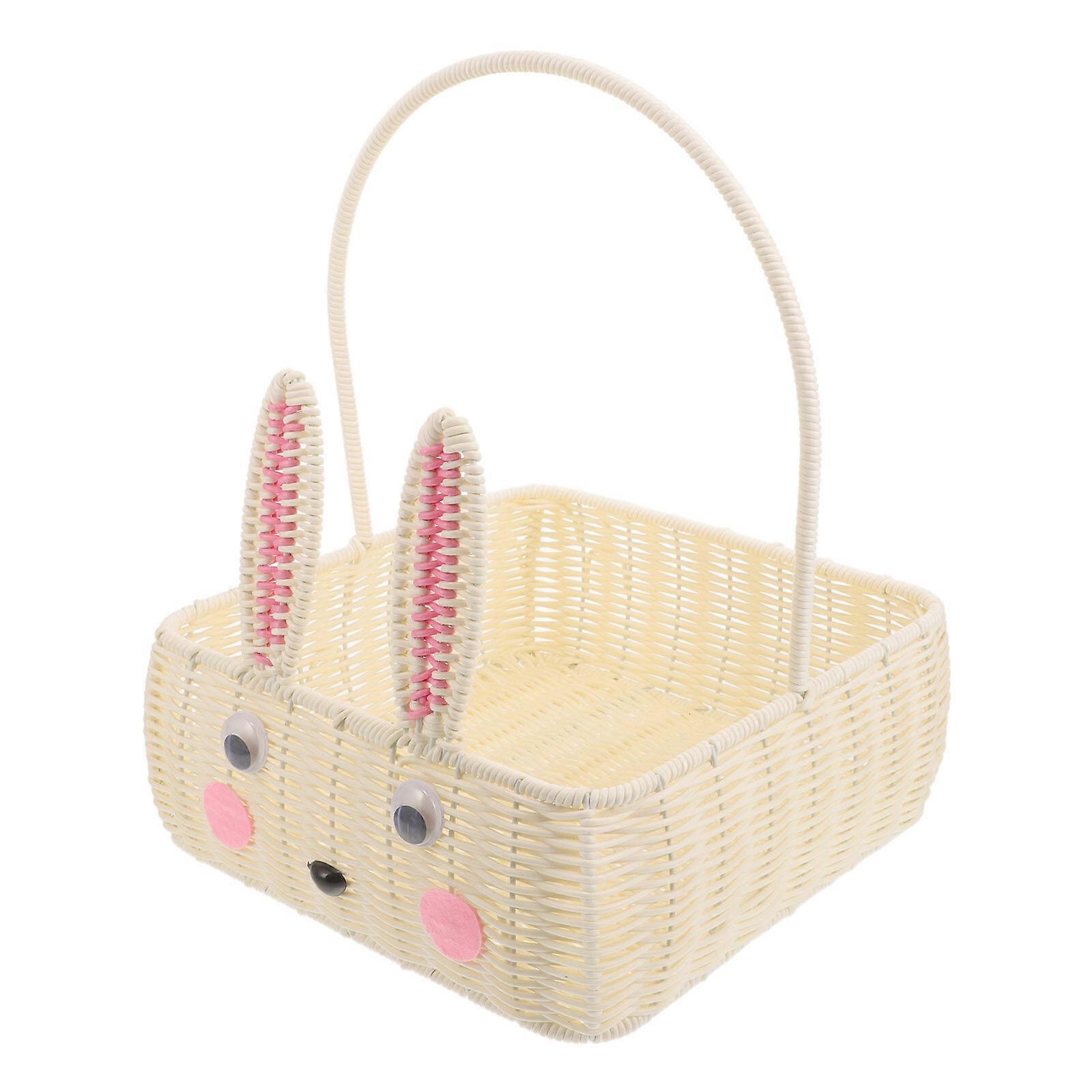 Imitation Rattan Woven Basket With Handle Lovely Rabbit Basket Portable Woven Storage Bin