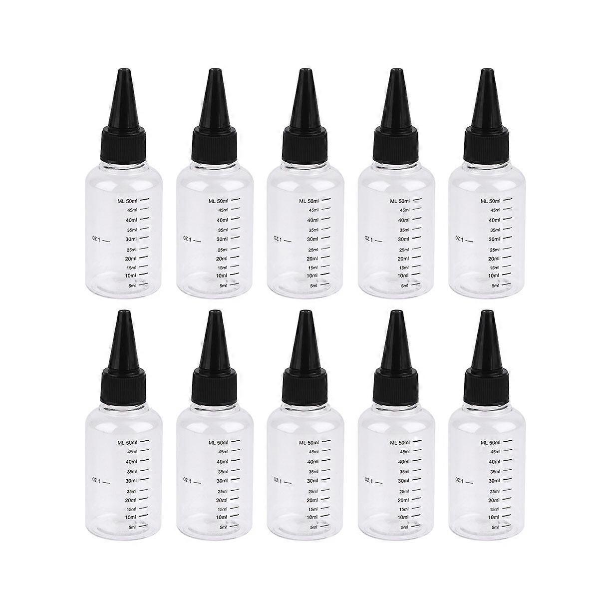 1 Package of 50ML Transparent Portable Travel Empty Bottles Squeezable Tip Dropper Bottles with Scale (10Pcs/Package, Random Color for Lid)