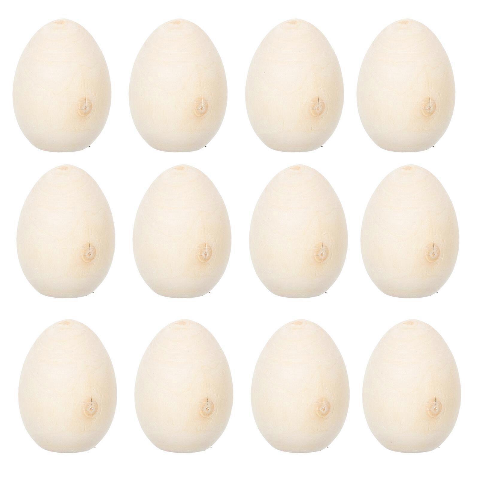 12PCS Wooden Simulation Eggs DIY Graffiti Easter Eggs Child Hand-painted Egg Props