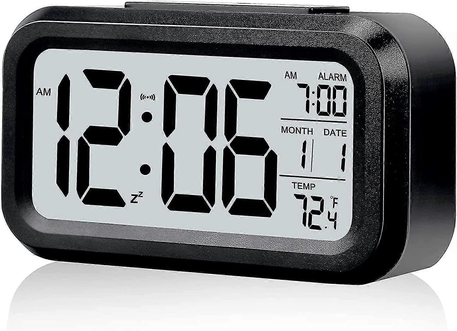 Digital Alarm Clock, Lcd Bedside Clock With Temperature, Date