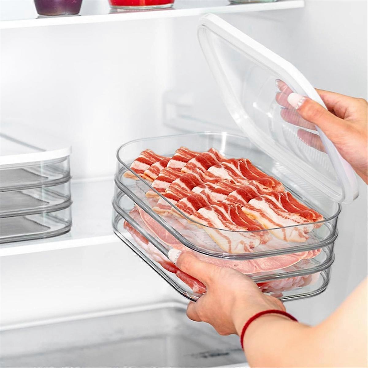 Lunch Meat Container for Refrigerator, 3 Layers Meat Container, Stackable Cold Cuts Storage Containers with Lid