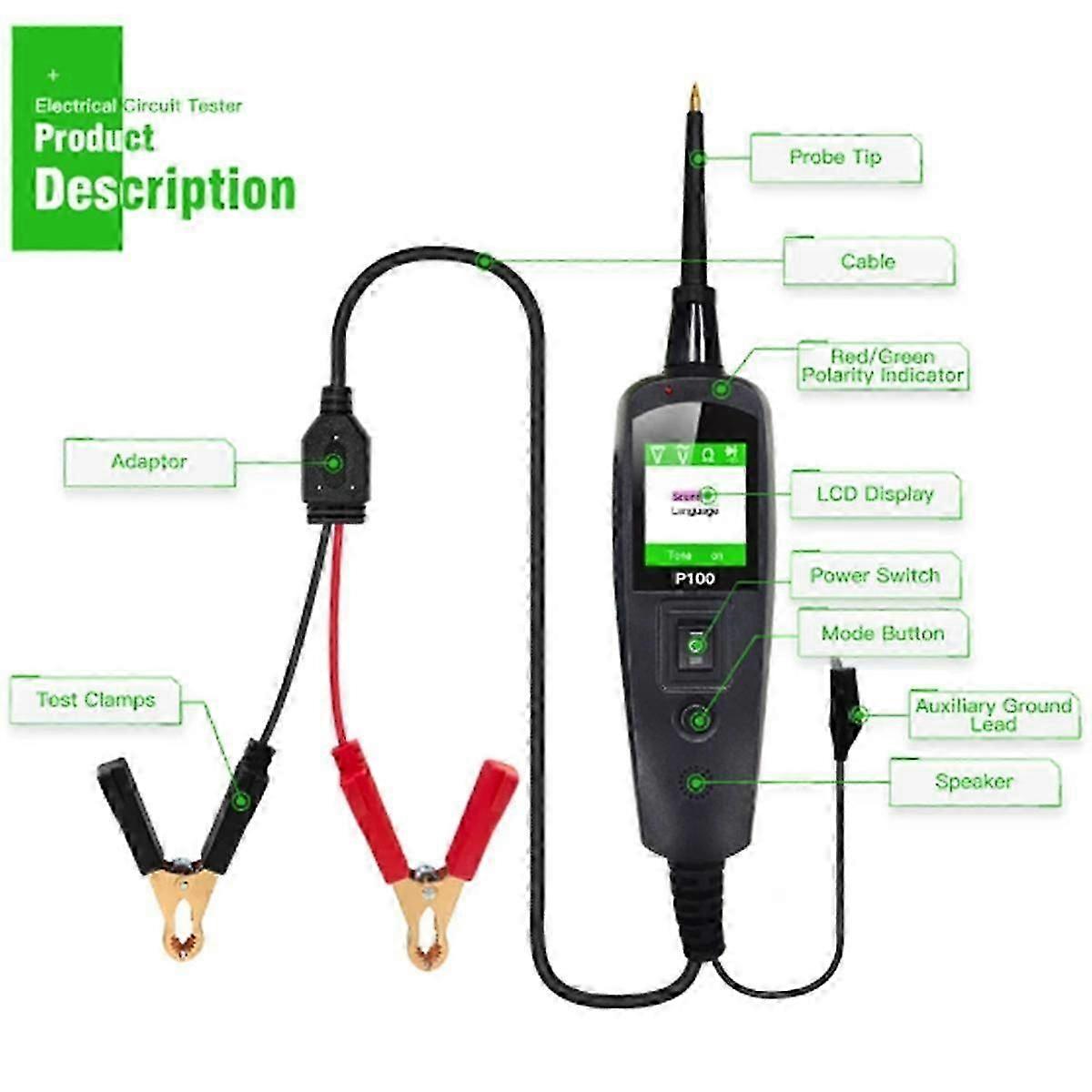 2m Automotive Circuit Tester Power Circuit Probe Kit Car Voltage/resistant Tester 12/24v Diagnostic Tool Component