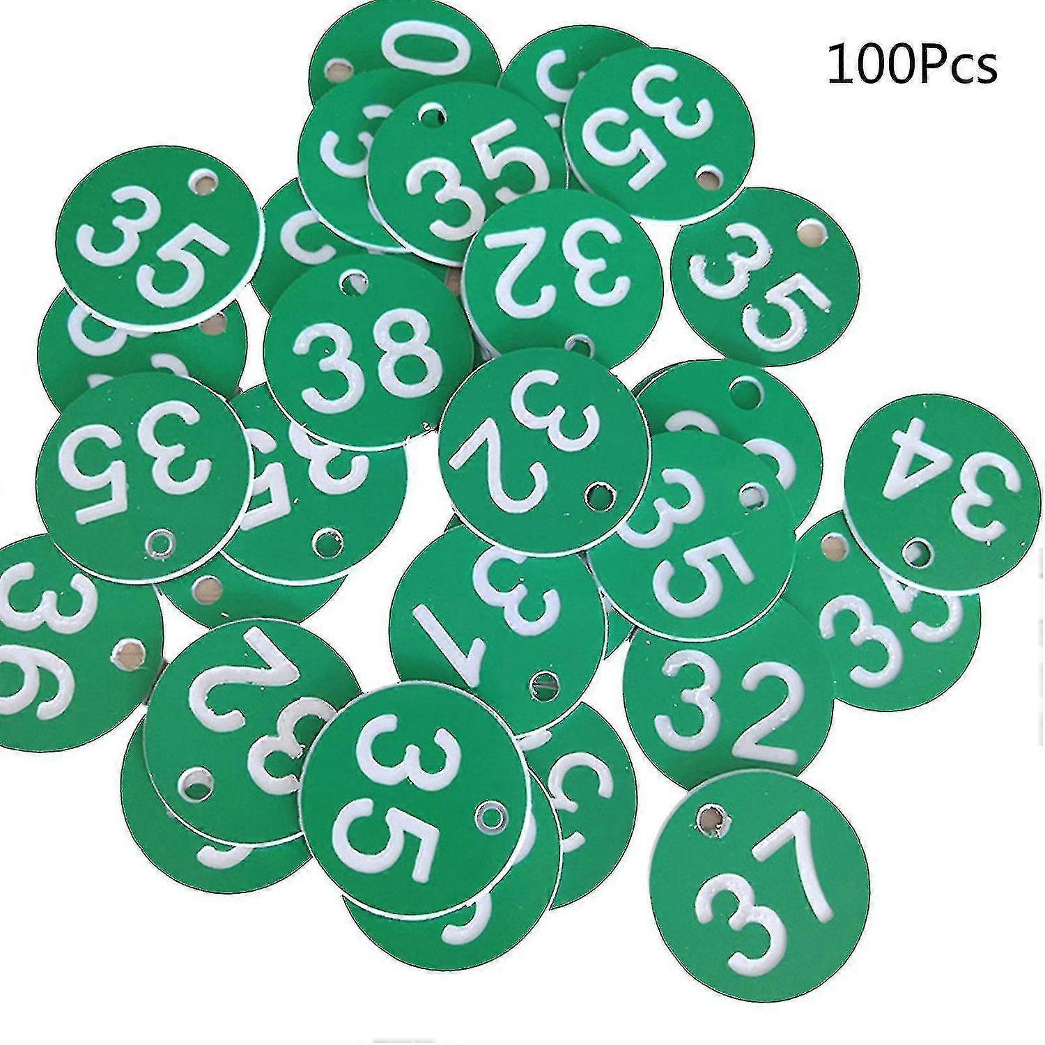 100個入りプラスチックID番号タグ 1~100 刻印番号IDタグ キーホルダー用カラー