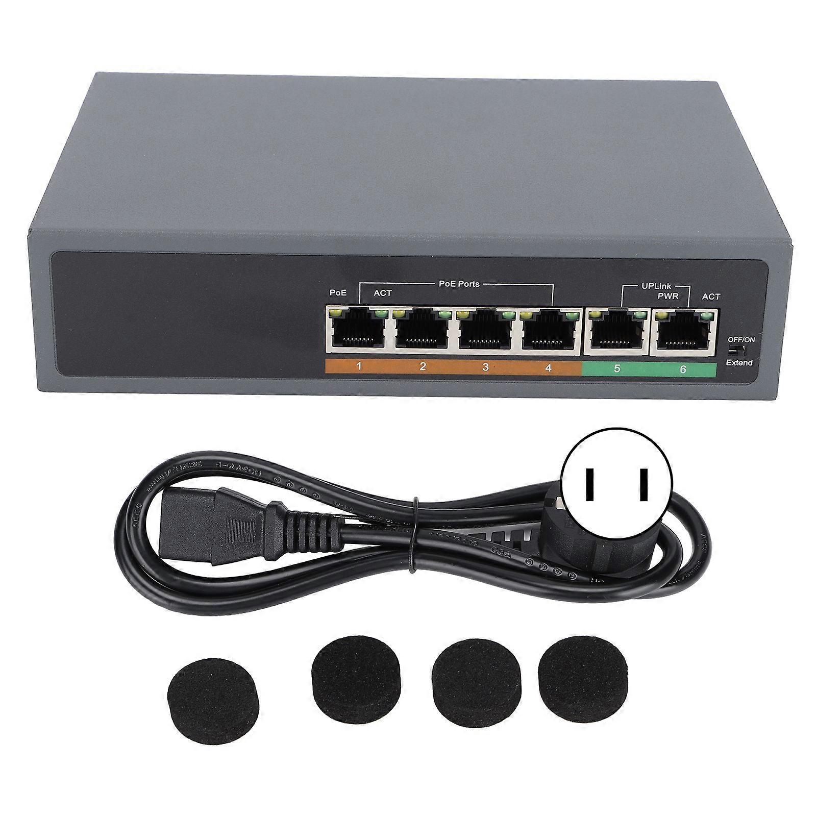 POE Switch IEEE802.3af/at 100Mbps Small Compact Silent Desktop Fanless 6 Ports POE Switch for Access Point 100‑240VUS Plug