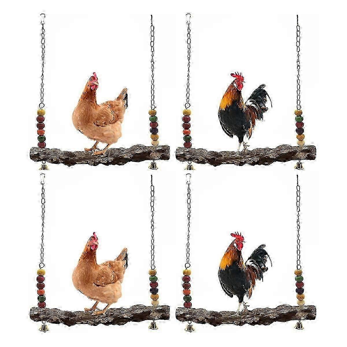 4 Pack Chicken Bird Swing,Natural Wooden Swing Toys,Wood Stand suitable for Chick,Safe Chicken Coop Accessor
