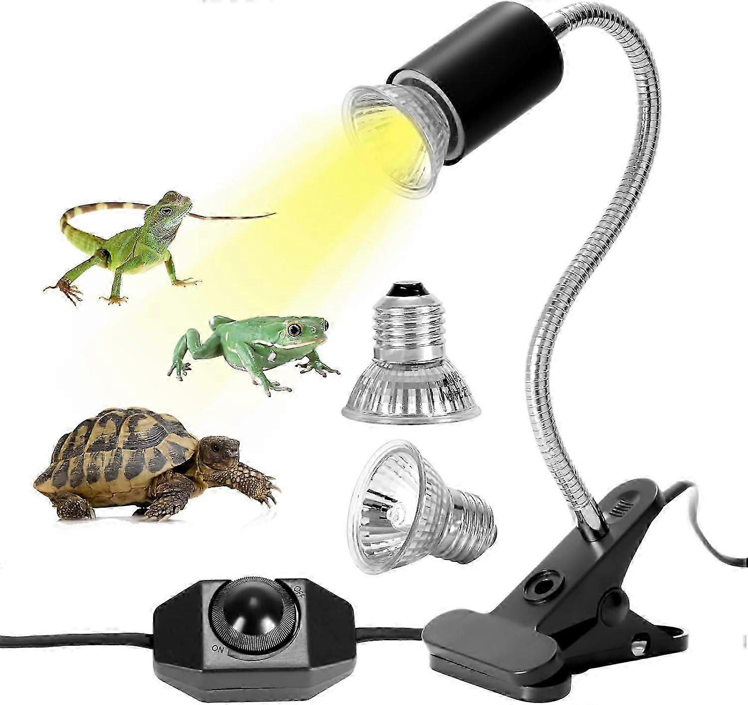 Tortoise Heating Lamp Kit Reptile Heating Lamp with 2 UVA UVB Bulb 25W 50W Tortoise Lamp Long Base 360 Rotation for Tortoise Reptile Lizards Snakes Ch
