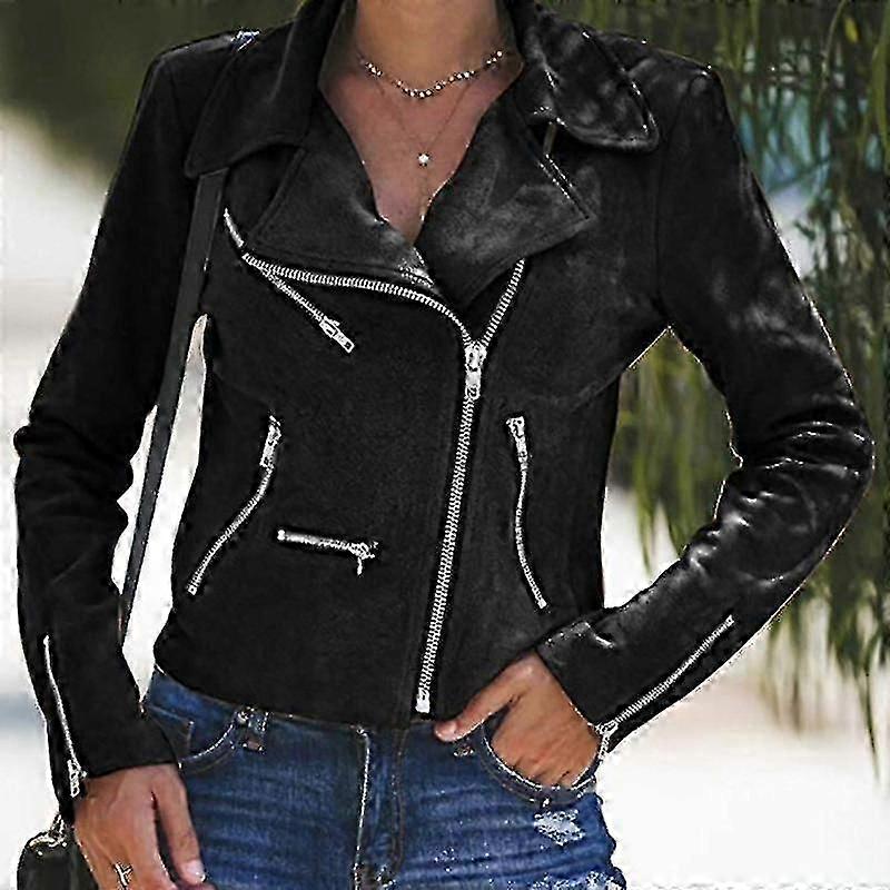 Dames Full Zip Biker Coat Open Front Holiday Jacket Moto Outwear