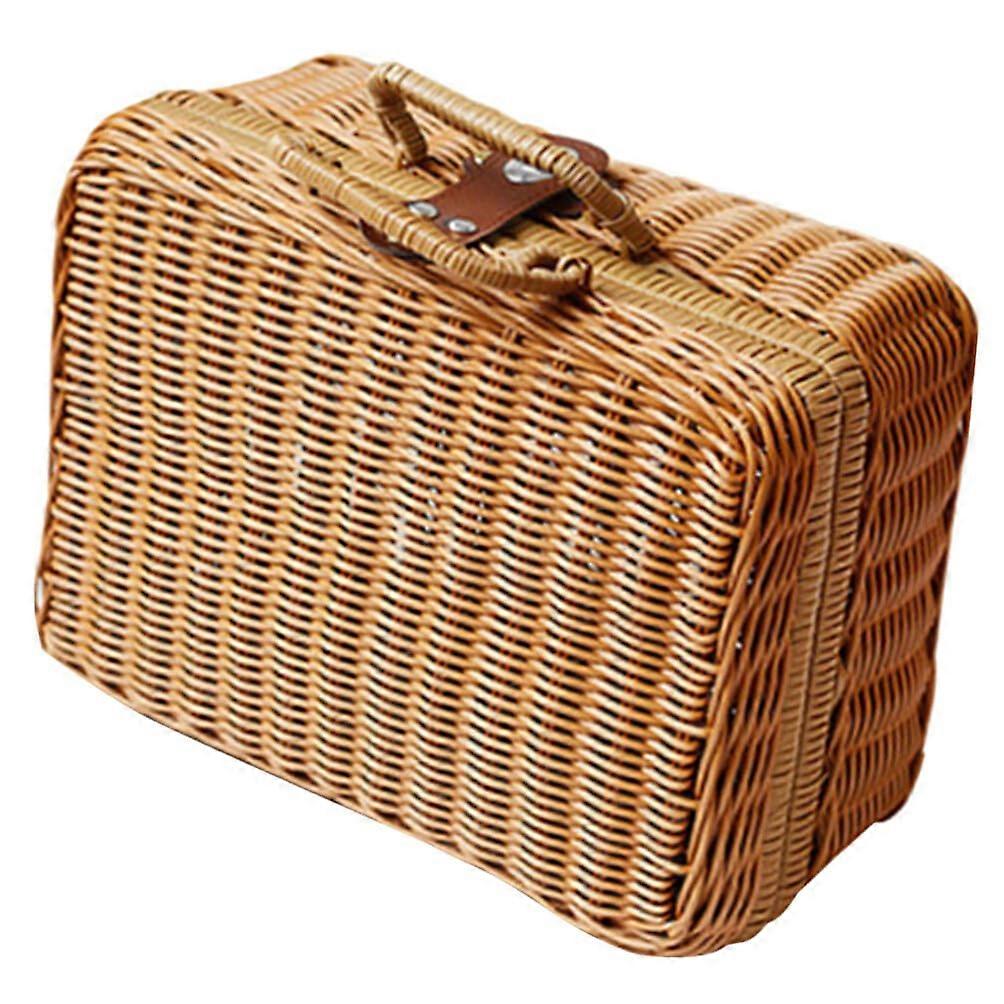 Vintage rattan picnic basket with lid, suitable for weddings and parties