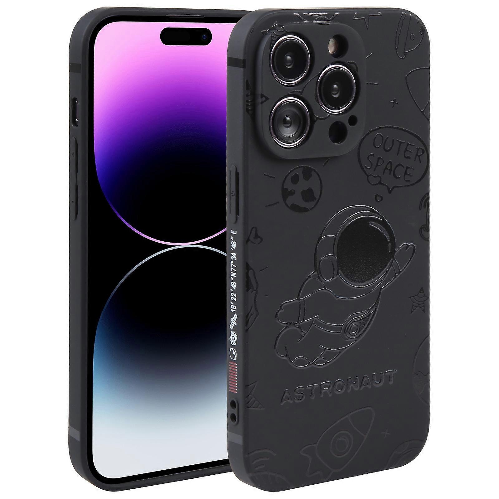 For iPhone 14 Pro Astronaut Pattern Silicone Straight Edge Phone Case