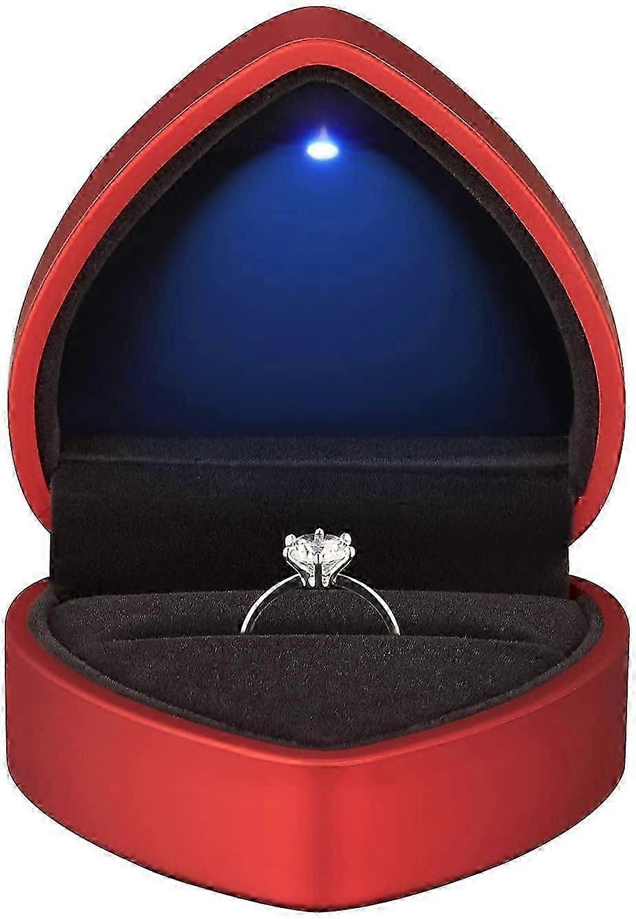 Herzförmige Ring-Geschenkbox mit LED-Licht, Samt-Ohrringe-Schmuckschatulle mit Licht, Schmuck-Display-Box (Rot-2 Stück)