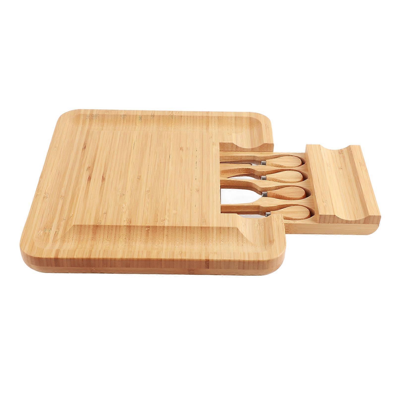 Bamboo Cheese Board with Storage Drawer, Large Cheese Cutting and Serving Tray for Home Kitchen Use