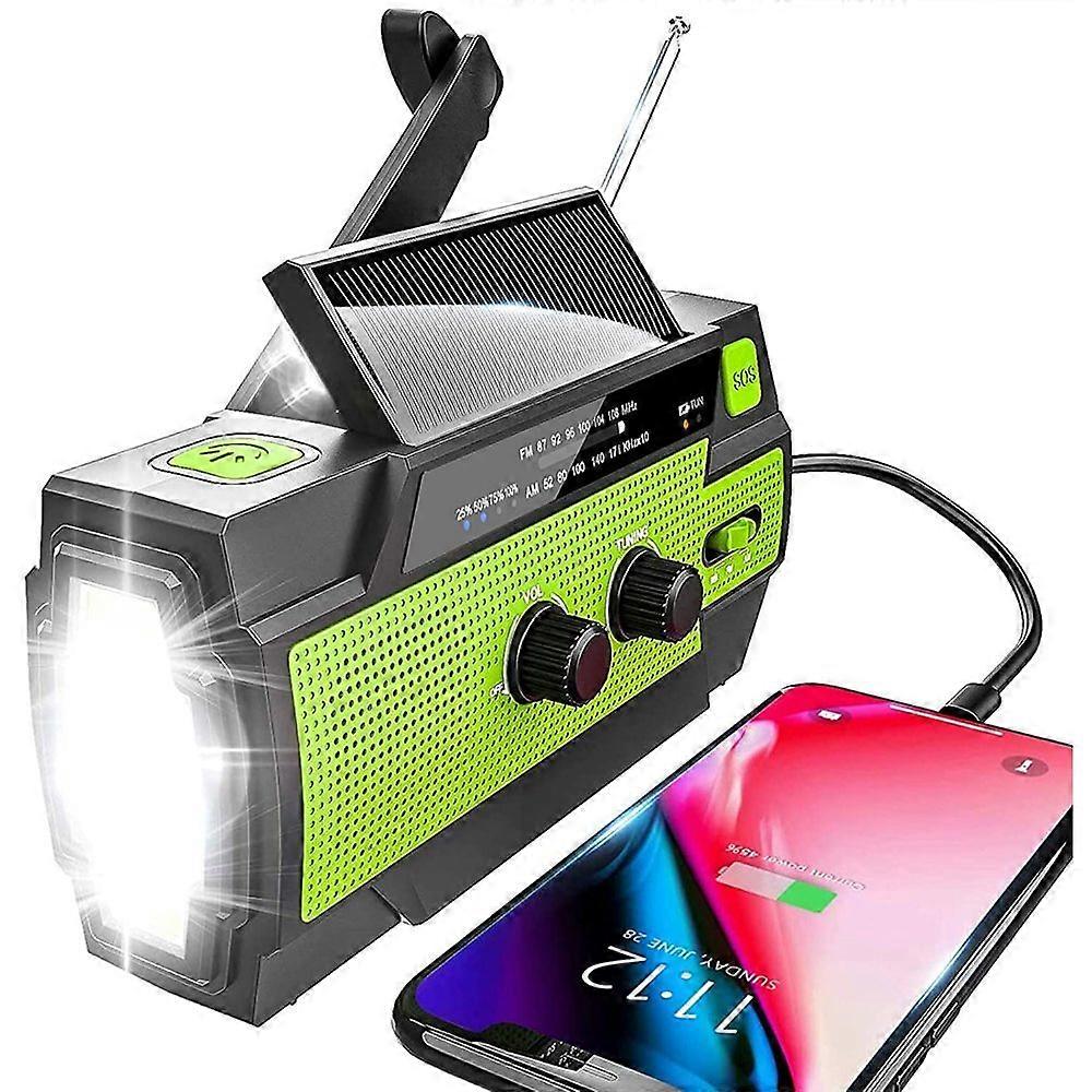 Am/Fm/Noaa Weather Radio, Solar Hand Crank Portable Emergency Crank Weather Radio With Rechargeable Battery And Multi-Mode Flashlight For Outdoor And