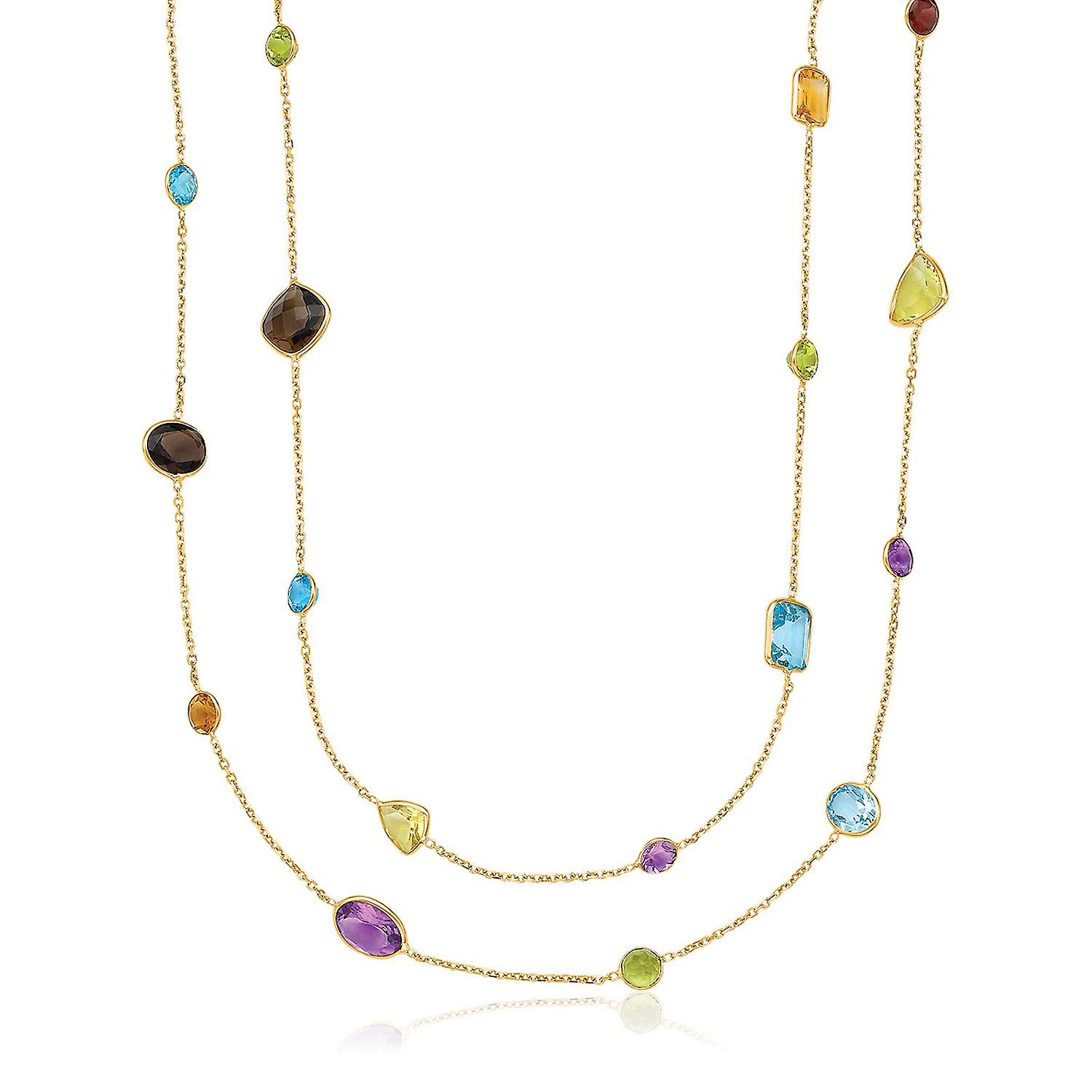 14k geelgouden dubbele laag multi gem ketting