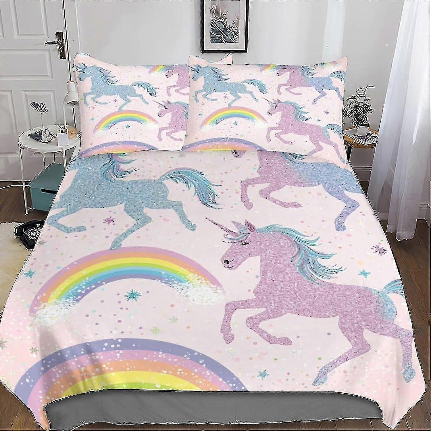 o2917 Lençóis DSJackson Bonito Unicórnio Tema 3D Impressão Capa de Edredão 3 Peças Cartoon Quilt Cover Conjunto de Cama com Microfibra com Fecho de Zíper Oculto