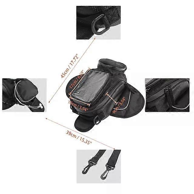 Universal Motorcycle Magnetic Tank Bag Fuel Saddlebag with 7 Inch GPS Bag with Strap Black