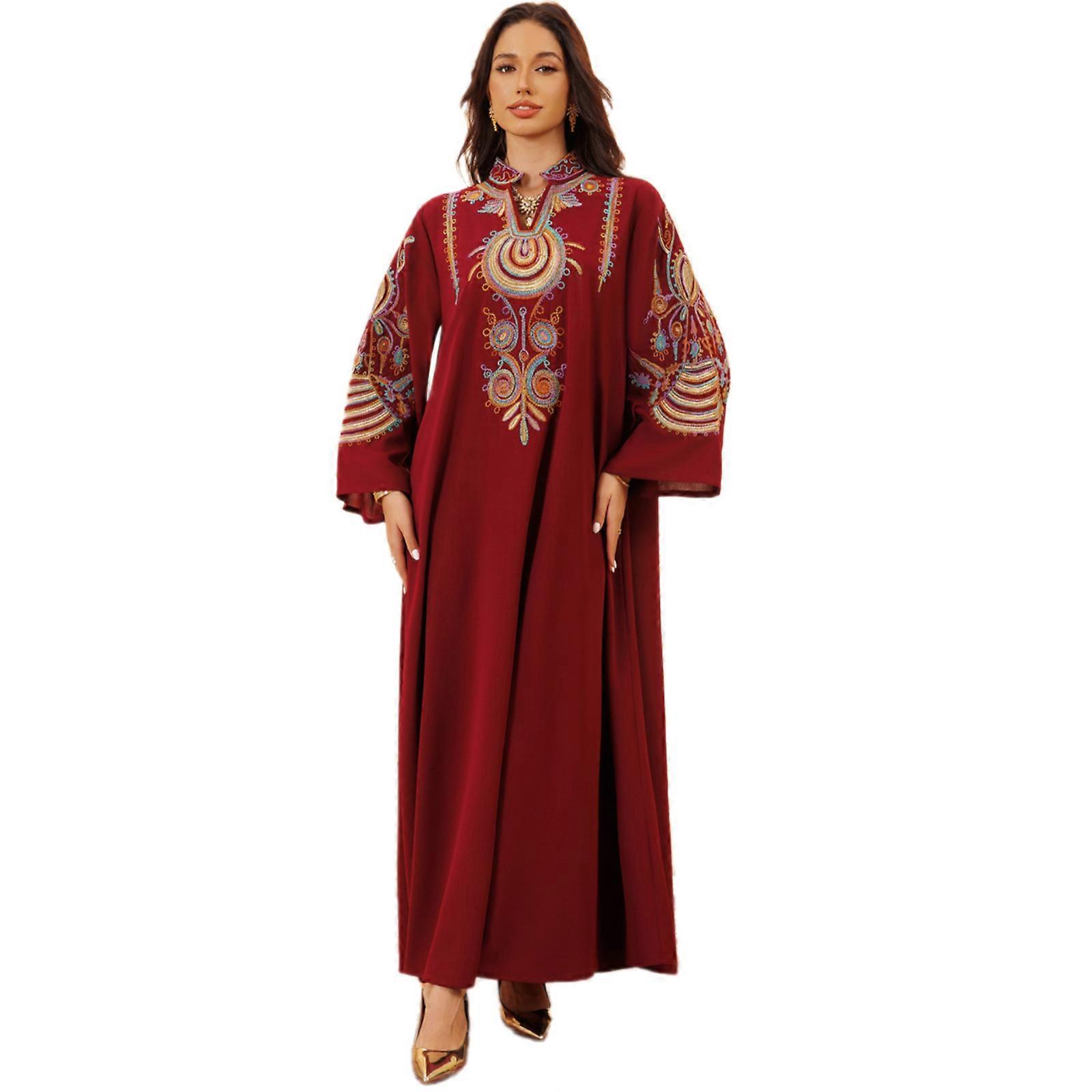 Muslims Pullover Dress for Woman Middle East Dress Islamic Robe Jalabiya  Embroidery Kaftan Muslims Dress Party Dress Red L | Fruugo NO