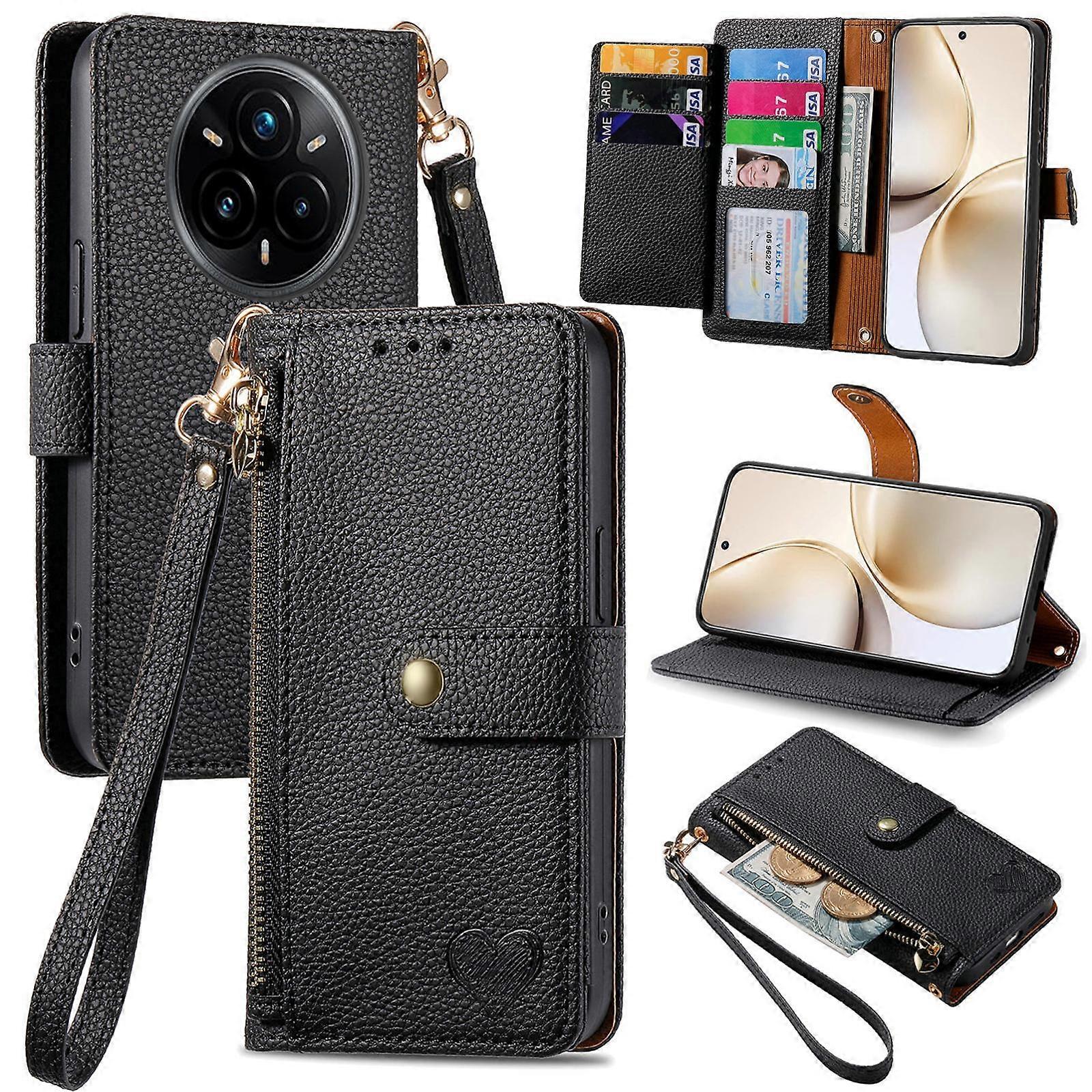 Love Zipper Lanyard Leather Phone Case