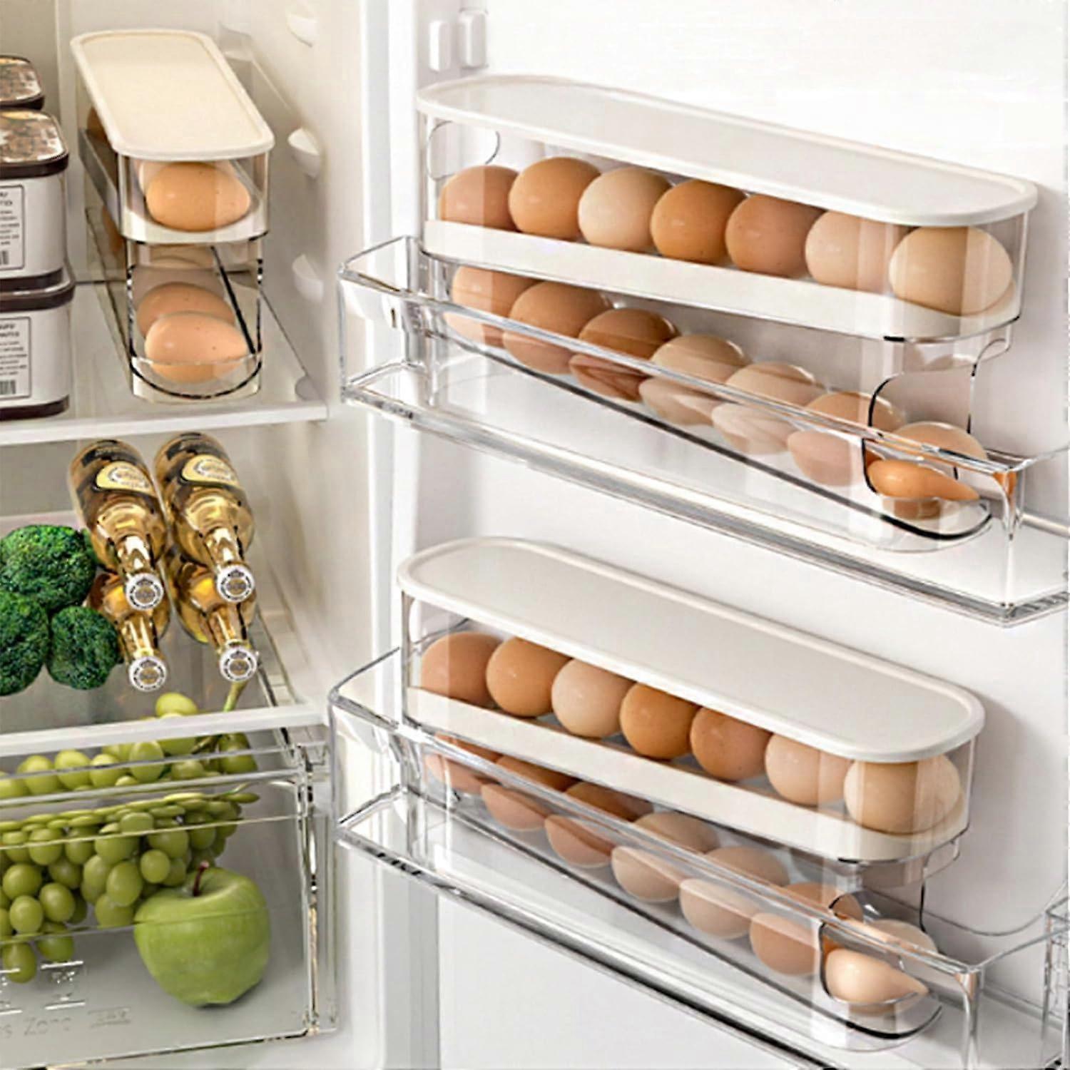 1 Pack Auto Rolling Space Saving Egg Organizer for Refrigerator Storage
