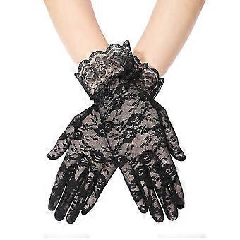 LIOOBO 1 Pair of Spring Summer Women Short Lace Gloves Anti-UV Sun Protection Full Finger Gloves Outdoor Driving Gloves Prom Party Wedding Gloves with