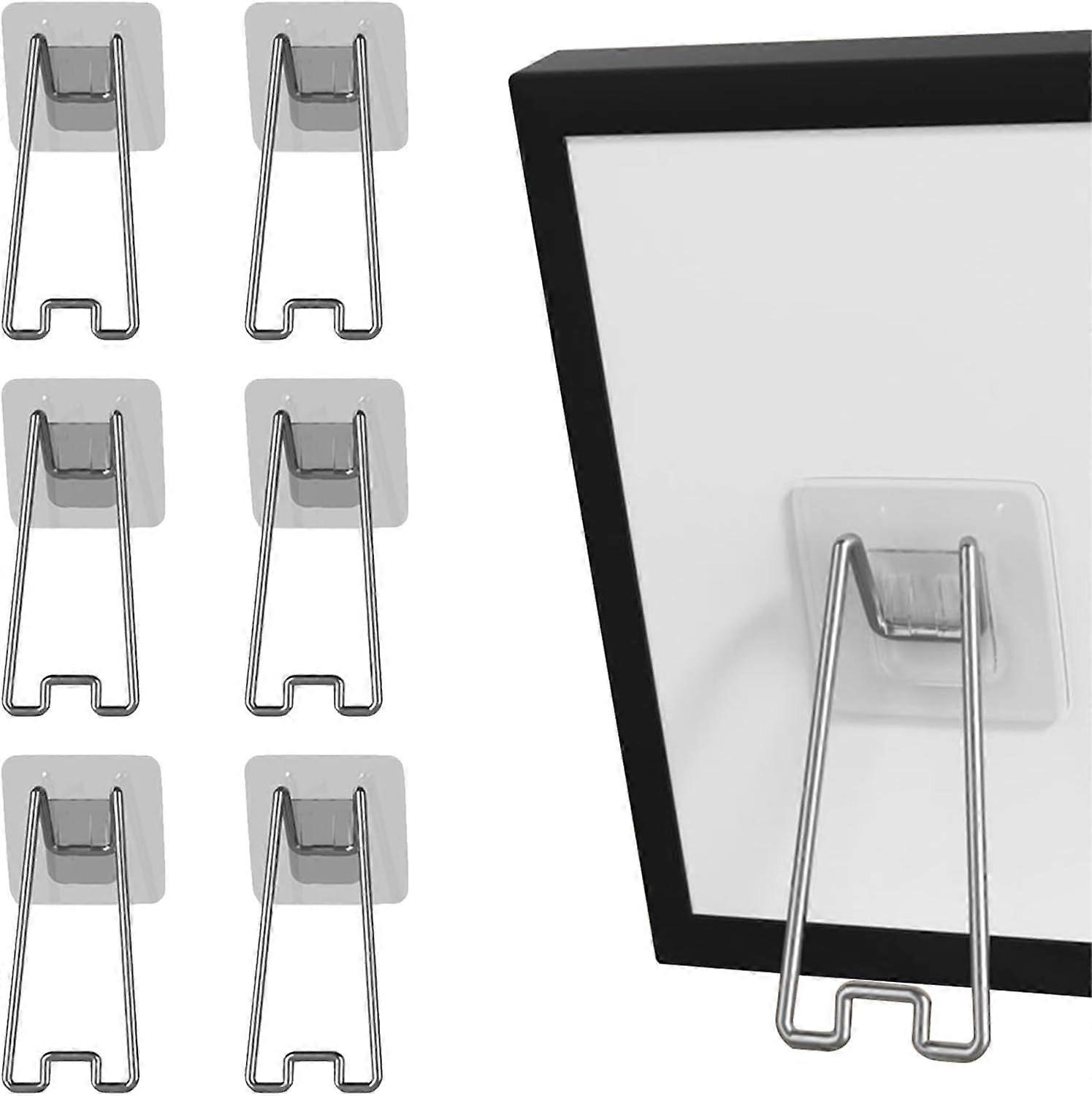 6 PCS Photo Frame Bracket Display Stand Adhesive Easel Back Stainless Steel Holder Self Stick Support for 6-10 inch Picture Frame