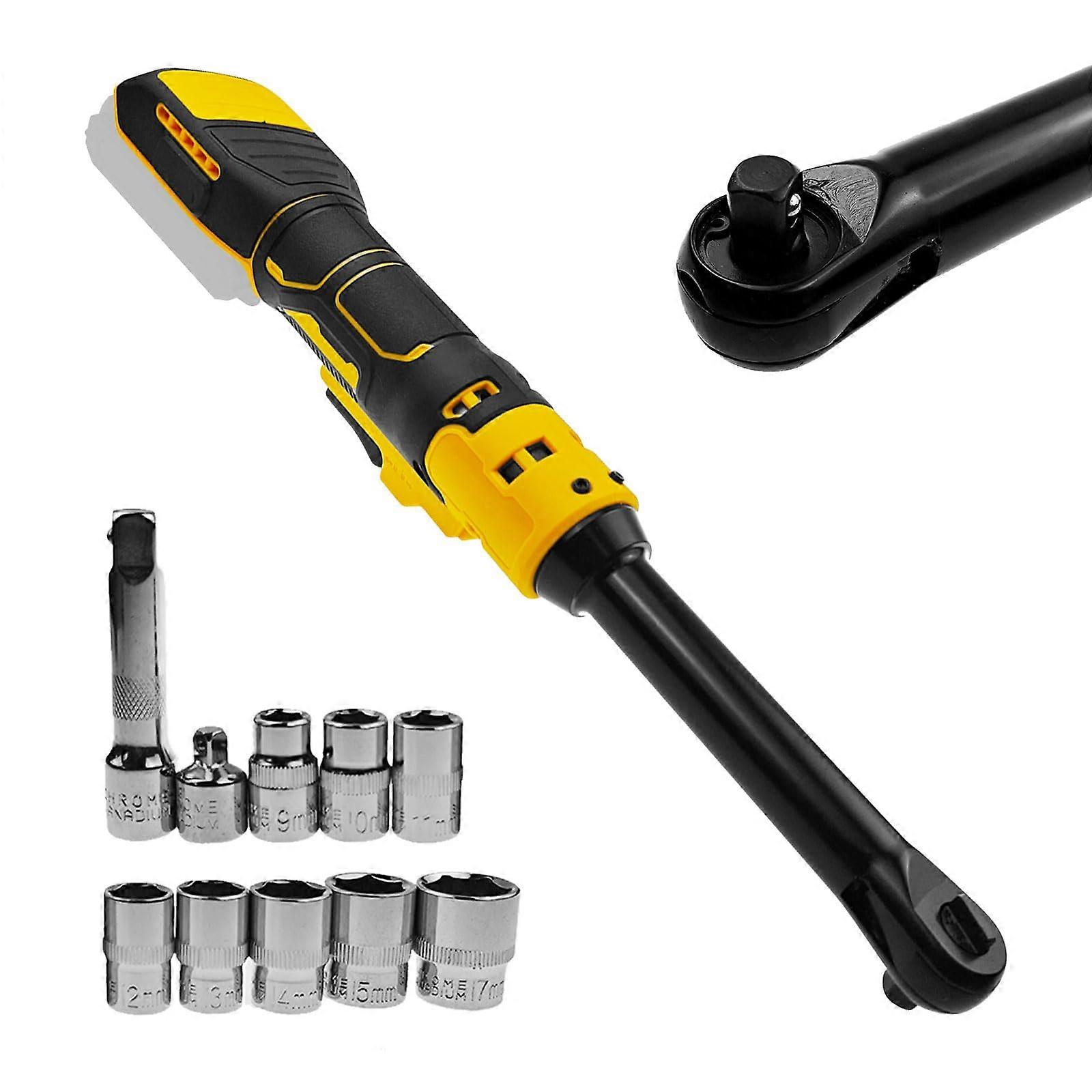 20V Battery Ratchet Wrench, 3/8' Electric Extended Ratchet Wrench Set, Power Tool with 9 10 11 12 13 14 15 17mm Sockets, 600rpm, 80N.m