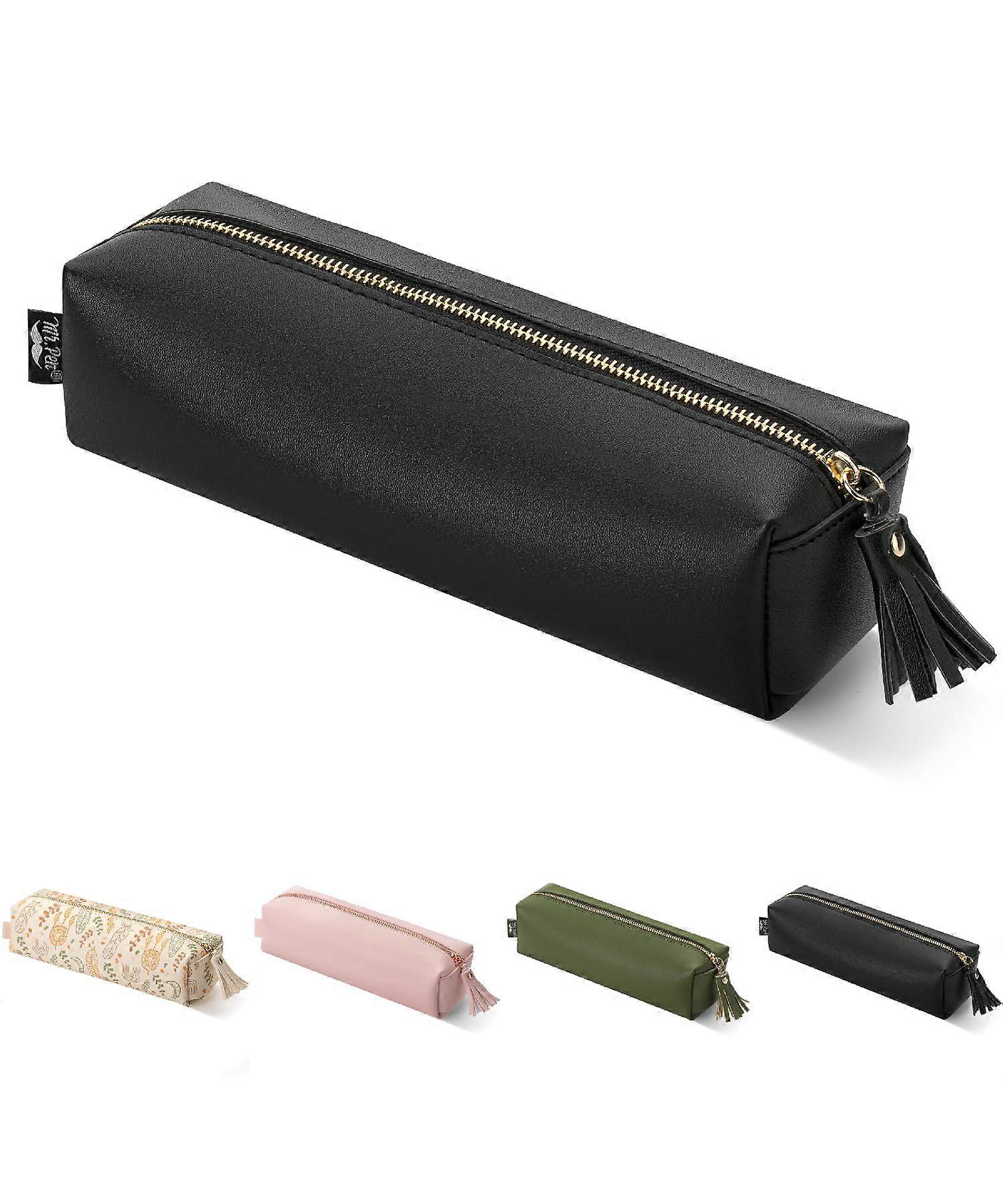 Leather Pen Case, Black, Pencil Case Small Pencil Protection Aesthetic