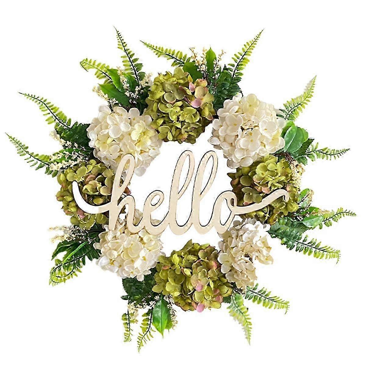Handmade Hydrangea Wreath Green White Artificial Spring Summer Farmhouse Floral Flower Wreath for F