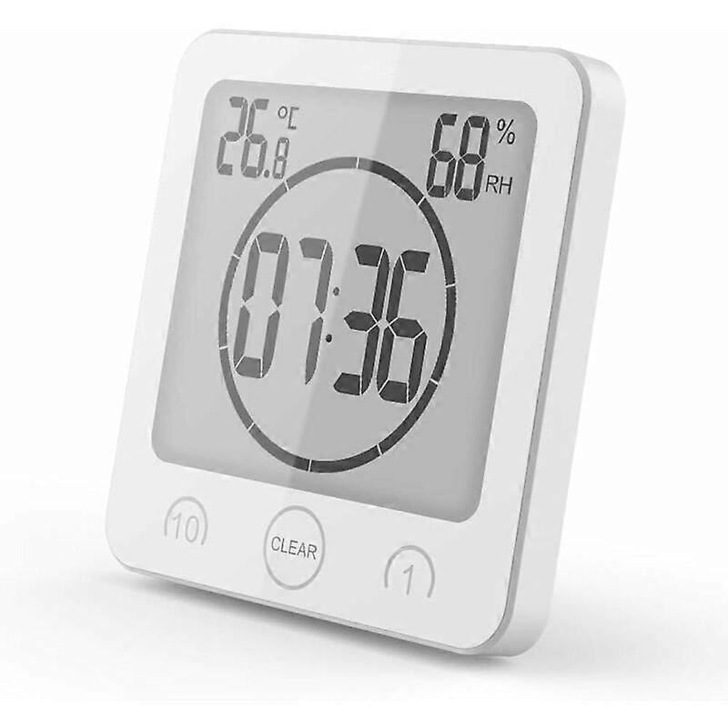 Bathroom Clock Timer Waterproof Bathroom Thermometer Hygrometer Bathroom Makeup Kitchen (White)