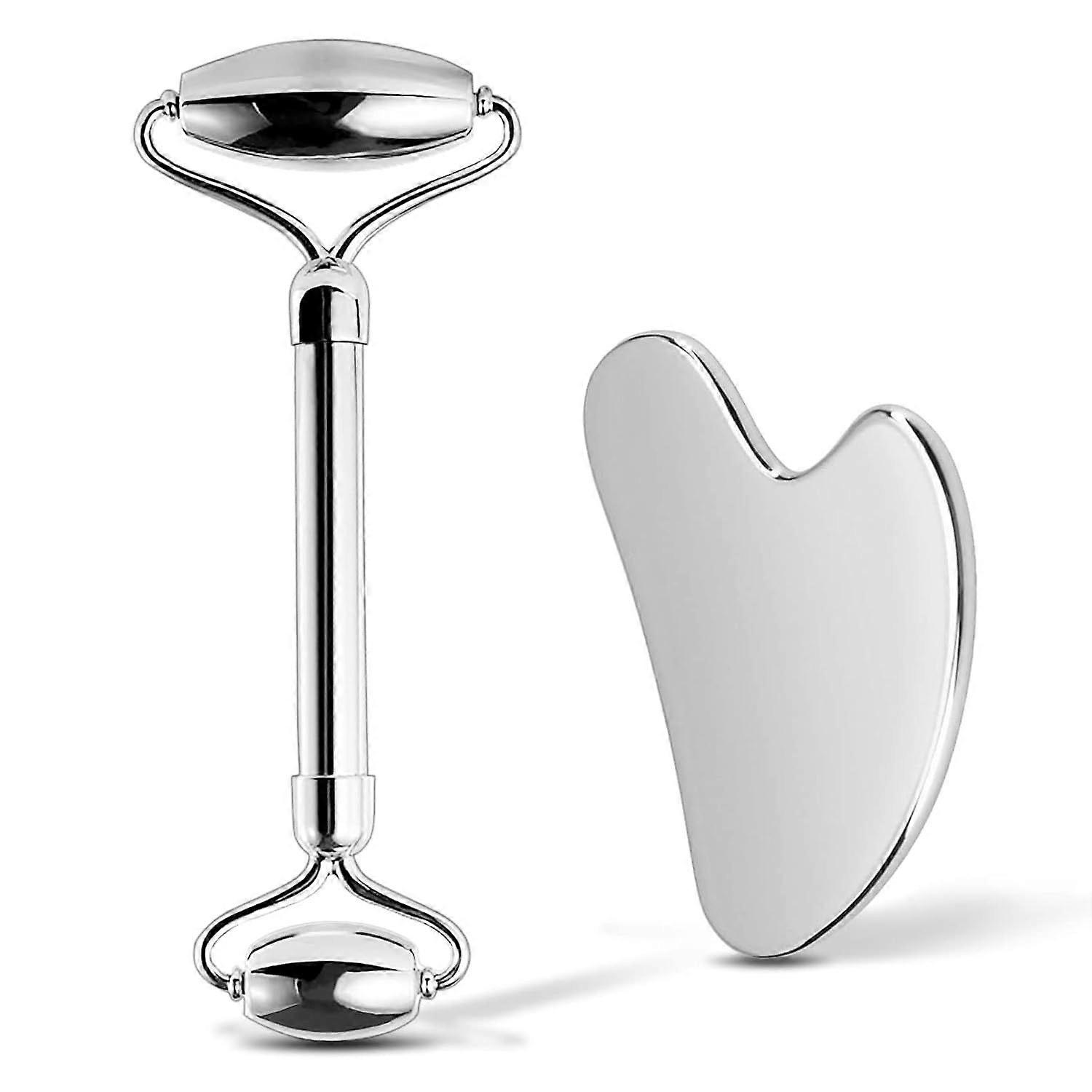 SQCLV Stainless Steel Facial Roller & Gua Sha - Metallic Gua Sha, Gua Sha Facial Tools Stainless Steel, Face Body Treatment, Reduce Puffiness, Lymphat