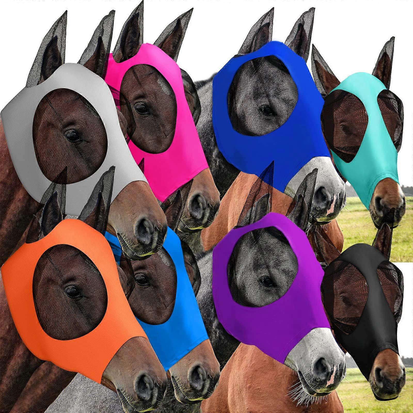 8 Pcs Horse Fly Masks for Horses Comfort Horse Fly with Mask Ears Soft Elasticity Fly Mask Sun Protection for Horses(Large)