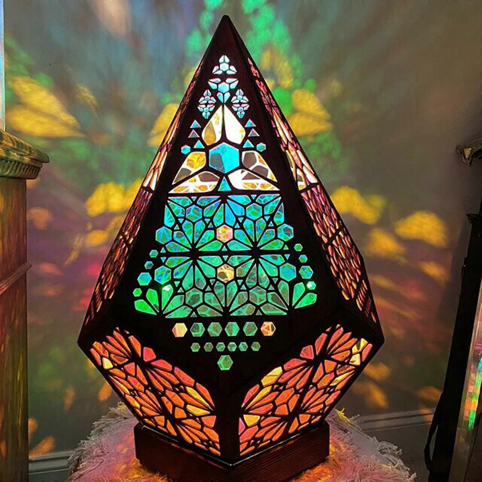 Wooden Bohemian Decorative Floor Lamp Turkish Style Table Lamp 3D Prismatic Starry Sky Colorful Night Light Model 1