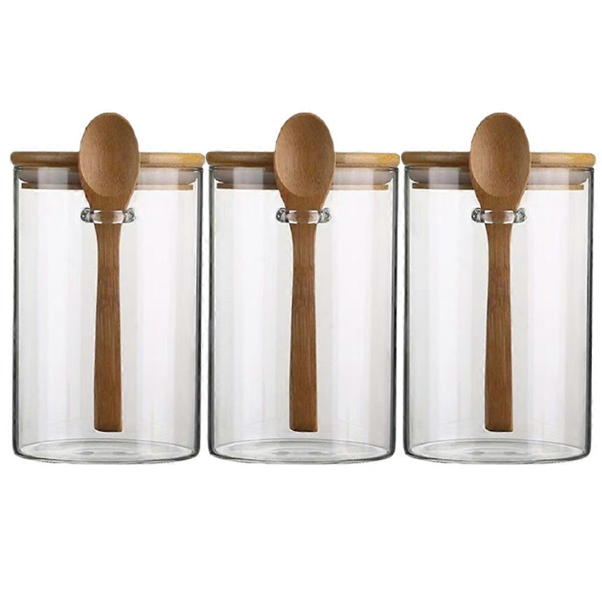 Transparent Glass Storage Jars Round Glass Sealed Jars with Spoons Small Decorative Container Jars G