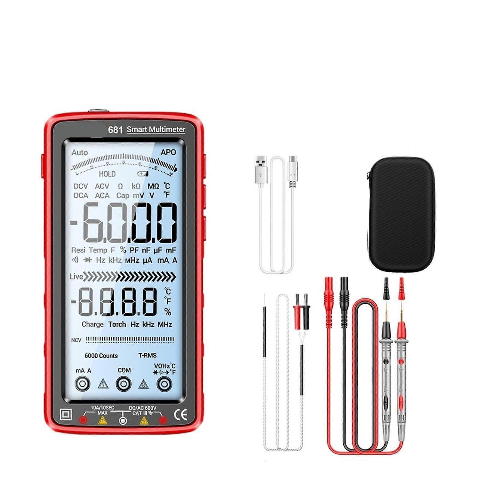 ANENG 683 Rechargeable Digital Multimeter With Non-Contact Voltage Tester AC/DC Meter, Touch Screen, Current Tester Red