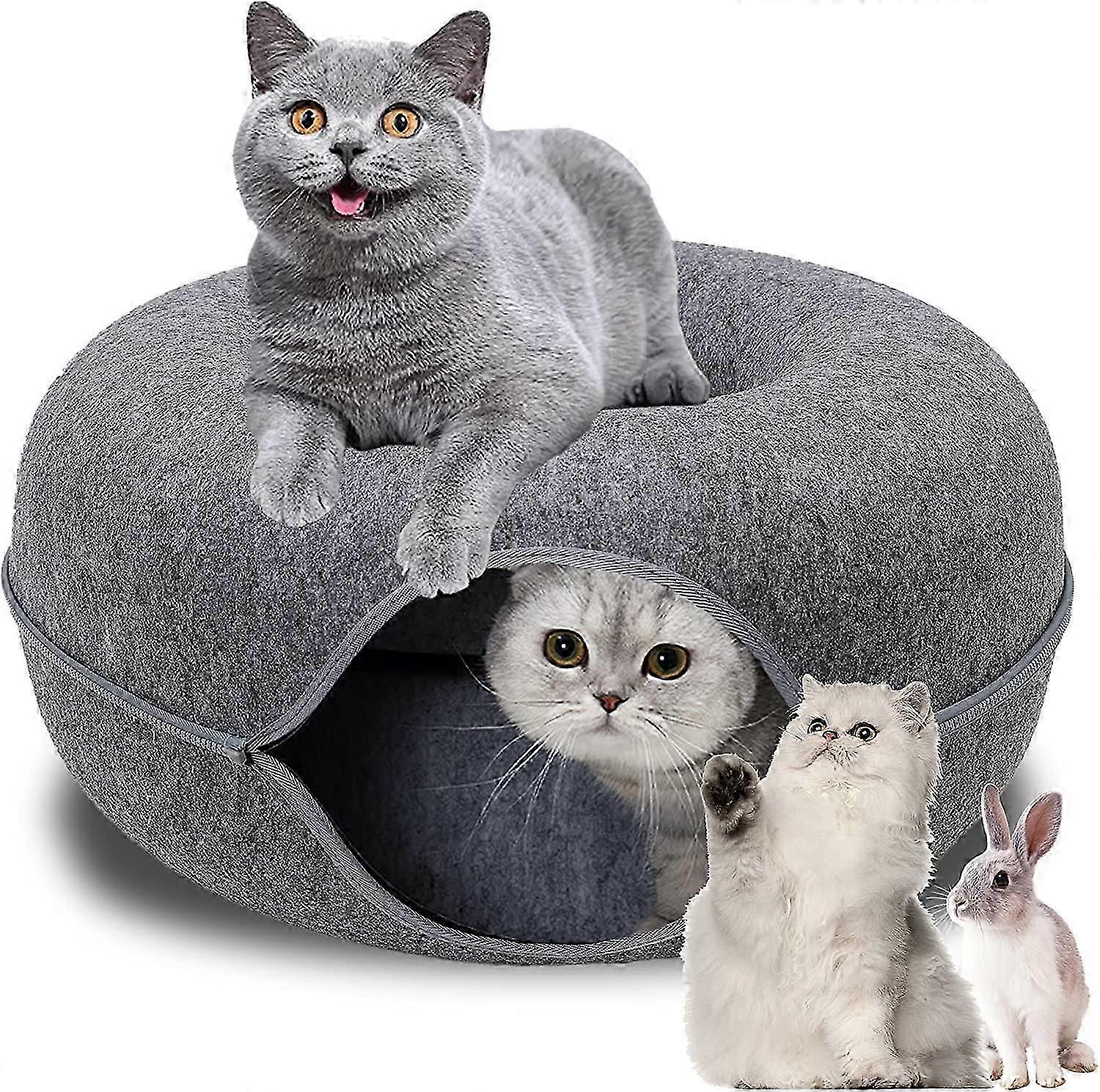 Cat Tunnel Bed, Cat Tunnel,  Indoor Cat Hideout, Indoor Cat Tunnel for Cats, Large Indoor Cat Condo and Cat Cave (24 in * 24 in* 11 in) Dark Grey