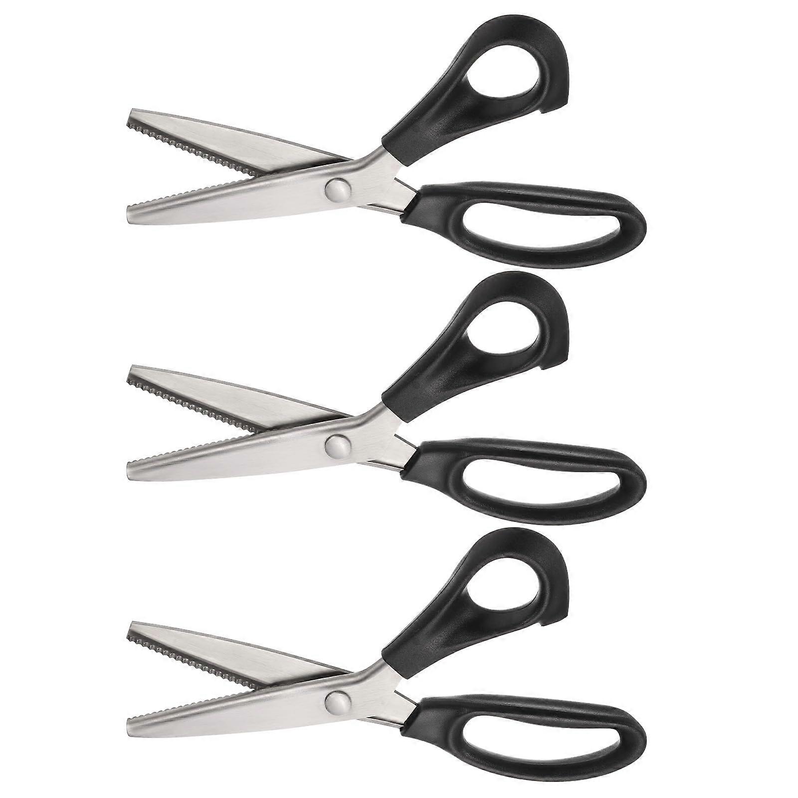 3pcs Stainless Steel Scalloped Tailor Scissors Set for Embroidery and Crafting, Black Craft Shears for DIY Projects