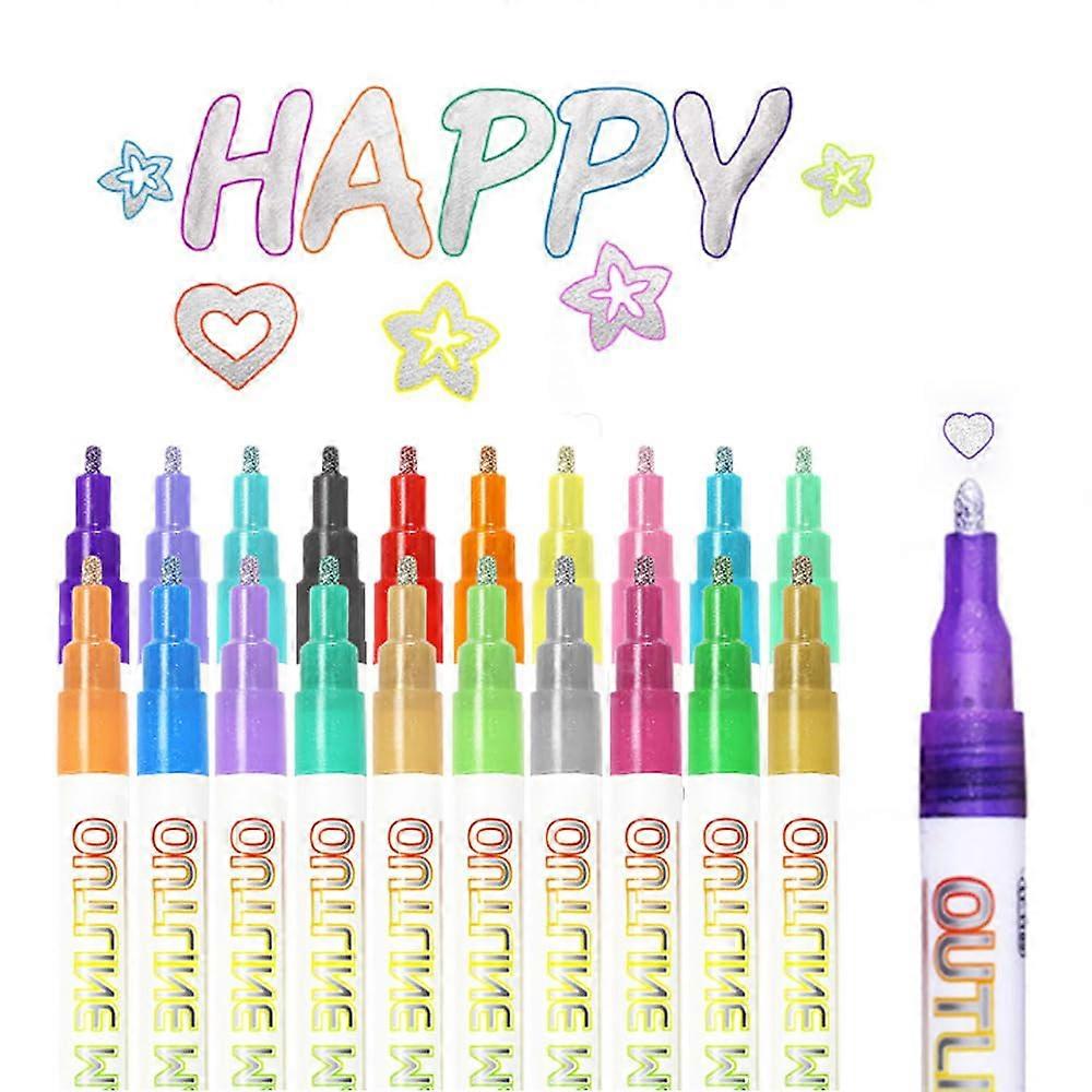 Marker Pen for Highlight,   DualLine Highlighter, Metallic Paint Markers (20 Color)