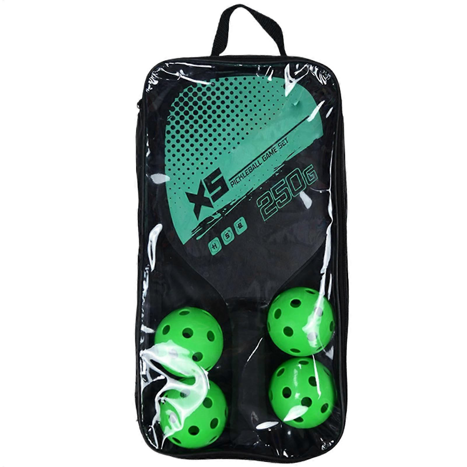 Pickle Ball Paddle Set With Four Balls And Racket Kit For Indoor Outdoor Use Green Comfort Grip