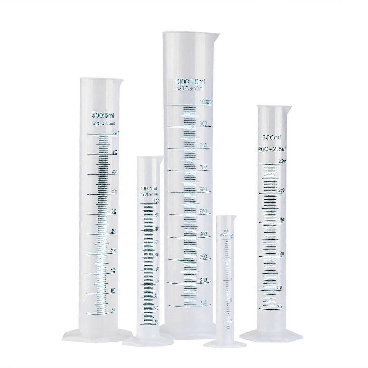 PIXNOR 5pcs Transparent Measuring Plastic Graduated Cylinder 50ml / 100ml / 250ml / 500ml / 1000ml