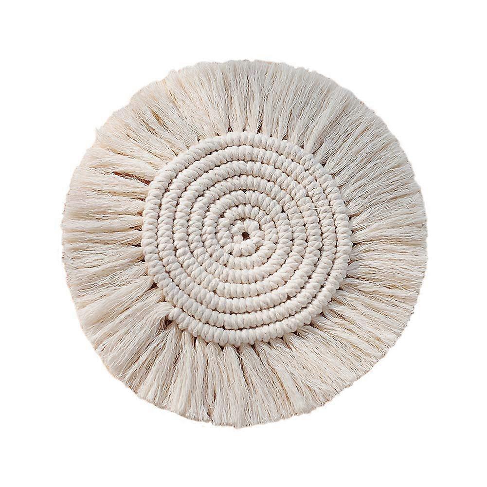 Handmade Round Woven Coasters Set of 4, Heat-Resistant, Non-Slip, White Table Mats for Coffee and Tea Cups