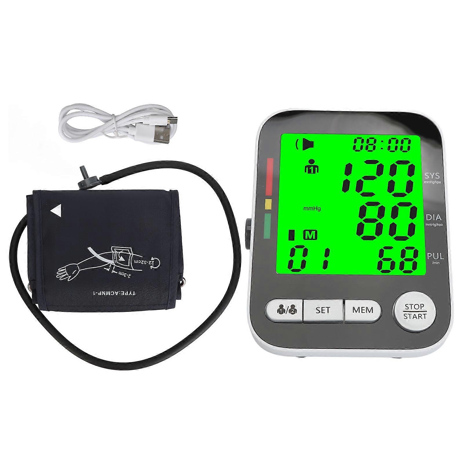Upper Arm Blood Pressure Monitor Fully Automatic Rechargeable 3 Color Backlight Digital Blood Pressure Meter with 22 To 32cm Large Cuff