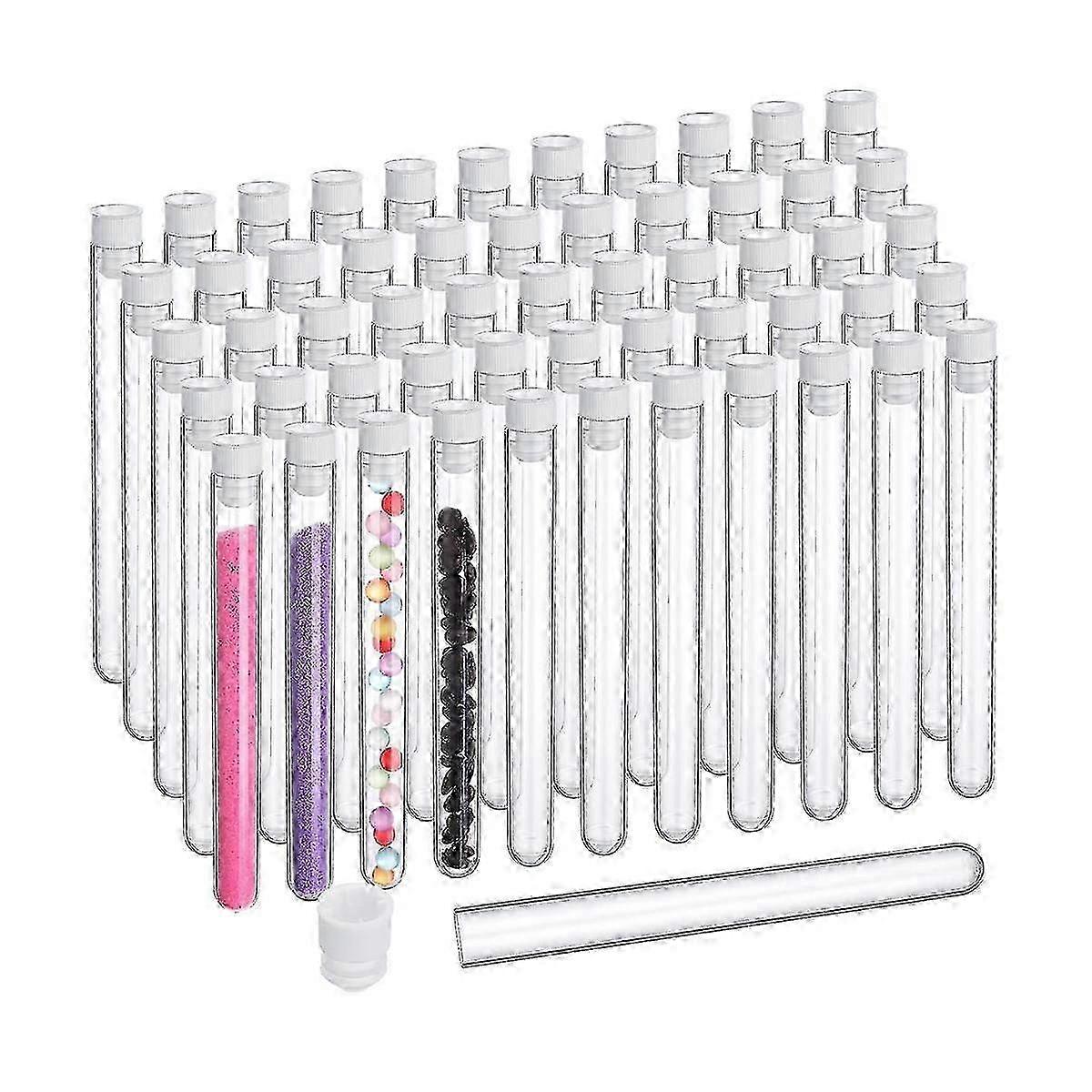 100 Pcs Transparent Test Tubes with Caps 25 Ml Plastic Containers 16 X 150 Mm Plastic Vials for Scientific Experiments