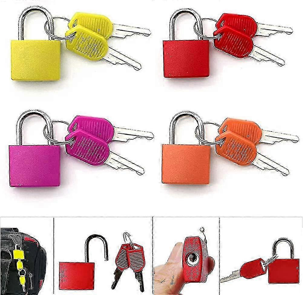 Set of 4 Multi-Colored Metal Padlocks with Keys, Ideal for Securing Luggage and Suitcases