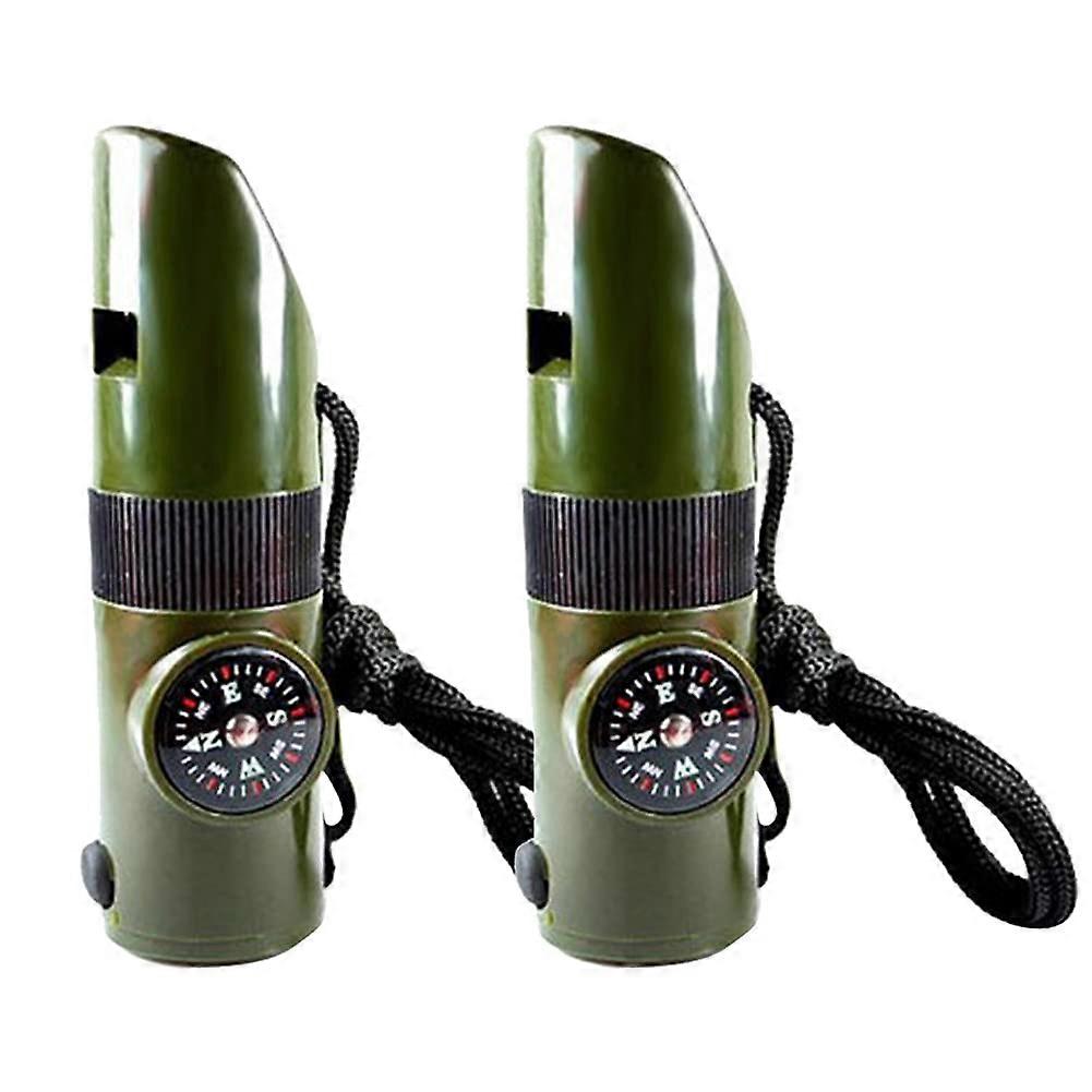 Survival Whistle with Outdoor Multi-Function Compass and Thermometer, High Decibel Sound, Nylon Rope, 40 cm, 2 Pack