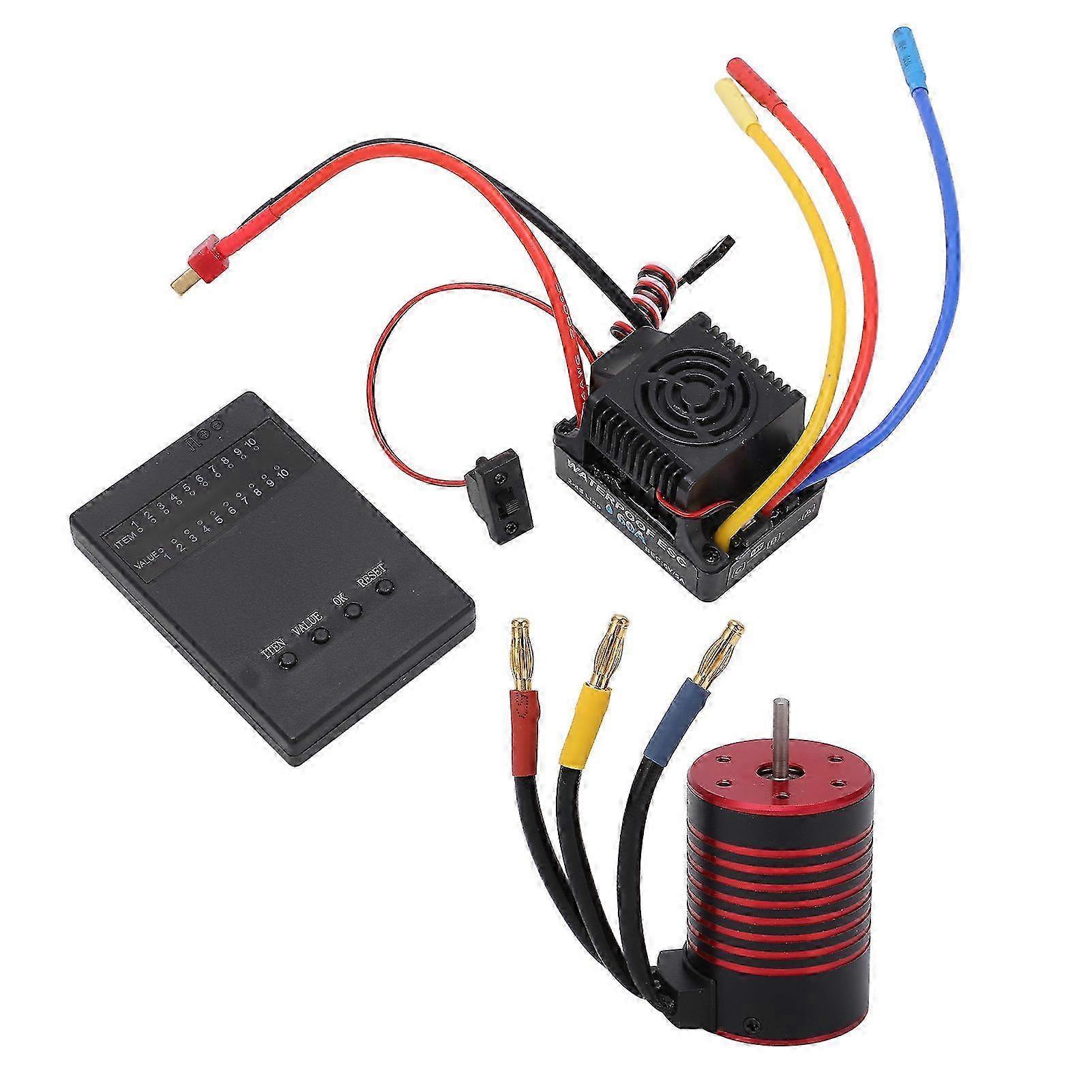 2025 Waterproof 3650 Brushless Motor with 60A ESC Programming Card Combo Set Accessory for 1/10 RC Car